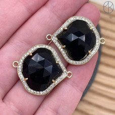 Коннектор огранка агат черный, цвет золото ~ 24 мм