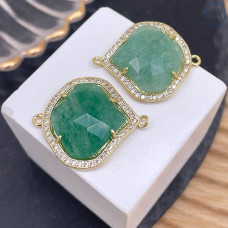 Коннектор огранка авантюрин зеленый, цвет золото ~ 24 мм