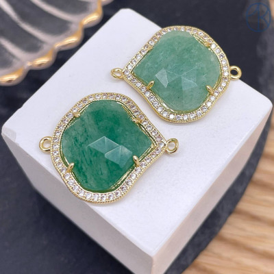 Коннектор огранка авантюрин зеленый, цвет золото ~ 24 мм