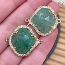 Коннектор огранка авантюрин зеленый, цвет золото ~ 24 мм