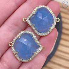 Коннектор огранка кварц голубой тонированный, цвет золото ~ 24 мм