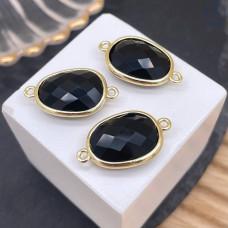 Коннектор овал огранка агат черный, цвет золото ~ 16 мм