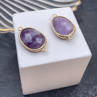 Коннектор овал огранка аметист, цвет золото ~ 16 мм