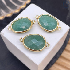 Коннектор овал огранка авантюрин зеленый, цвет золото ~ 16 мм