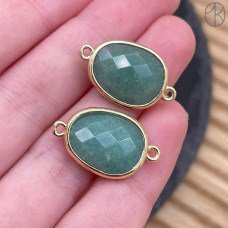 Коннектор овал огранка авантюрин зеленый, цвет золото ~ 16 мм