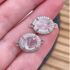 Коннектор овал огранка цирконы горный хрусталь, цвет серебро ~ 12 мм