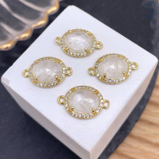 Коннектор овал огранка цирконы горный хрусталь, цвет золото ~ 12 мм