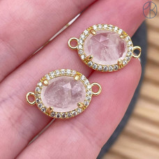 Коннектор овал огранка цирконы горный хрусталь, цвет золото ~ 12 мм
