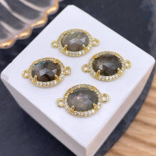 Коннектор овал огранка цирконы лабрадор, цвет золото ~ 12 мм