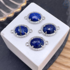 Коннектор овал огранка цирконы лазурит, цвет серебро ~ 12 мм