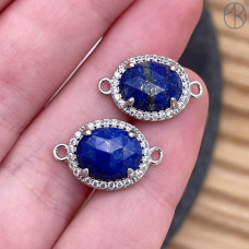Коннектор овал огранка цирконы лазурит, цвет серебро ~ 12 мм