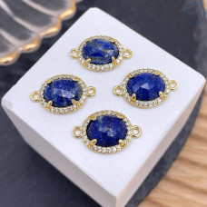 Коннектор овал огранка цирконы лазурит, цвет золото ~ 12 мм