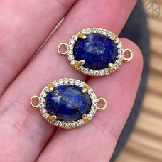Коннектор овал огранка цирконы лазурит, цвет золото ~ 12 мм