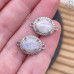 Коннектор овал огранка цирконы лунный камень, цвет серебро ~ 12 мм