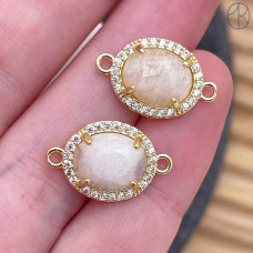 Коннектор овал огранка цирконы лунный камень, цвет золото ~ 12 мм
