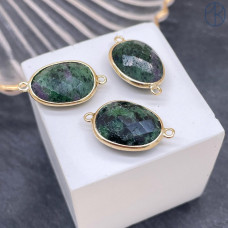 Коннектор овал огранка цоизит, цвет золото ~ 16 мм