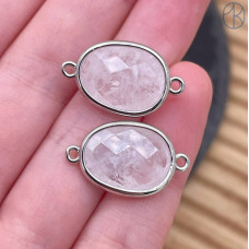 Коннектор овал огранка горный хрусталь, цвет серебро ~ 16 мм