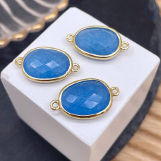 Коннектор овал огранка кварц голубой тонированный, цвет золото ~ 16 мм