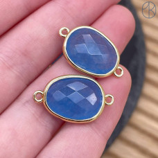 Коннектор овал огранка кварц голубой тонированный, цвет золото ~ 16 мм
