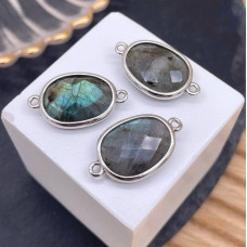 Коннектор овал огранка лабрадор, цвет серебро ~ 16 мм