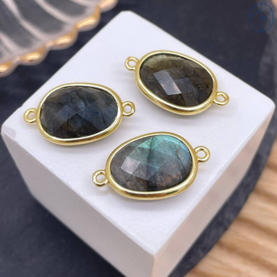 Коннектор овал огранка лабрадор, цвет золото ~ 16 мм