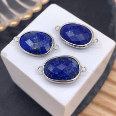 Коннектор овал огранка лазурит, цвет серебро ~ 16 мм