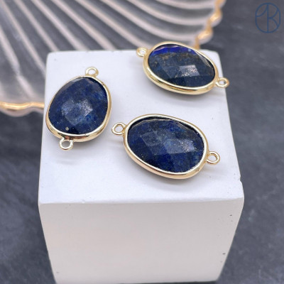 Коннектор овал огранка Лазурит, цвет золото 13х17