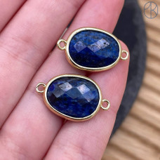 Коннектор овал огранка лазурит, цвет золото ~ 16 мм