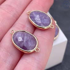 Коннектор овал огранка Лепидолит, цвет золото 13х17 мм