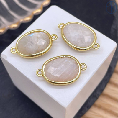 Коннектор овал огранка лунный камень цвет золото ~ 16 мм