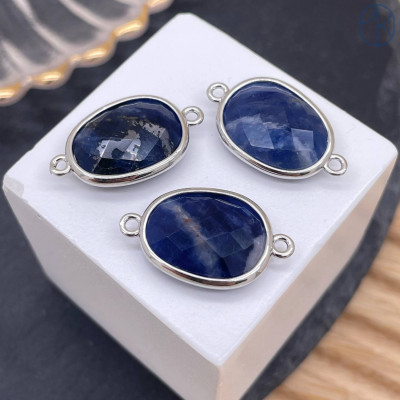 Коннектор овал огранка содалит, цвет серебро ~ 16 мм