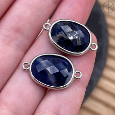 Коннектор овал огранка содалит, цвет серебро ~ 16 мм