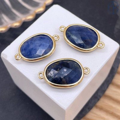 Коннектор овал огранка содалит, цвет золото ~ 16 мм