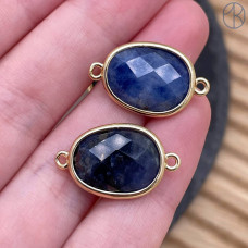 Коннектор овал огранка содалит, цвет золото ~ 16 мм