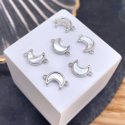 Коннектор полумесяц перламутр, цвет серебро 12х7 мм 