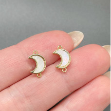 Коннектор полумесяц перламутр, цвет золото 12х7 мм