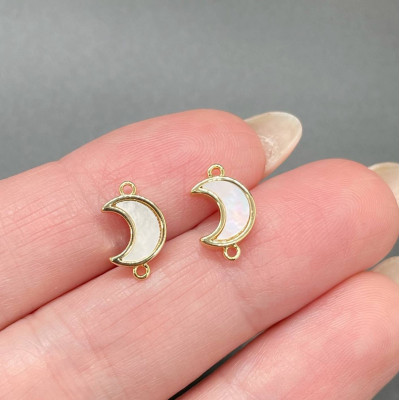 Коннектор полумесяц перламутр, цвет золото 12х7 мм