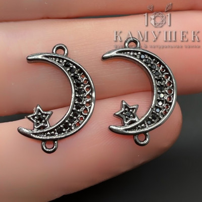 Коннектор полумесяц с цирконами, цвет черный 19х13мм