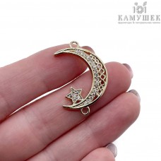 Коннектор полумесяц с цирконами, Цвет золото 28,9*19 мм 