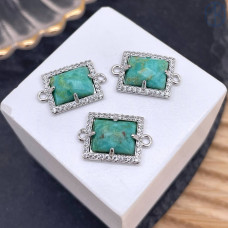 Коннектор прямоугольник огранка амазонит, цвет серебро ~ 13х11 мм