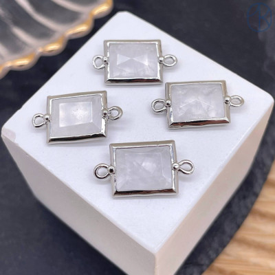 Коннектор прямоугольник огранка горный хрусталь, цвет серебро ~ 12х10 мм