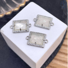 Коннектор прямоугольник огранка горный хрусталь, цвет серебро ~ 13х11 мм
