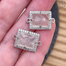 Коннектор прямоугольник огранка горный хрусталь, цвет серебро ~ 13х11 мм