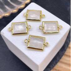 Коннектор прямоугольник огранка горный хрусталь, цвет золото ~ 12х10 мм