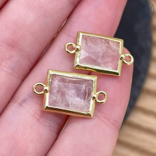Коннектор прямоугольник огранка горный хрусталь, цвет золото ~ 12х10 мм