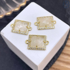 Коннектор прямоугольник огранка горный хрусталь, цвет золото ~ 13х11 мм