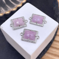 Коннектор прямоугольник огранка лавандовый аметист, цвет серебро ~ 13х11 мм