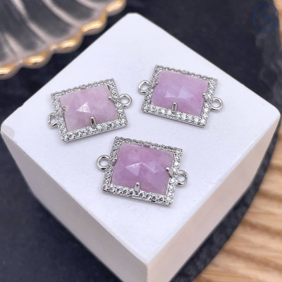 Коннектор прямоугольник огранка лавандовый аметист, цвет серебро ~ 13х11 мм