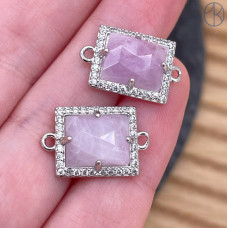 Коннектор прямоугольник огранка лавандовый аметист, цвет серебро ~ 13х11 мм