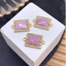 Коннектор прямоугольник огранка лавандовый аметист, цвет золото ~ 13х11 мм